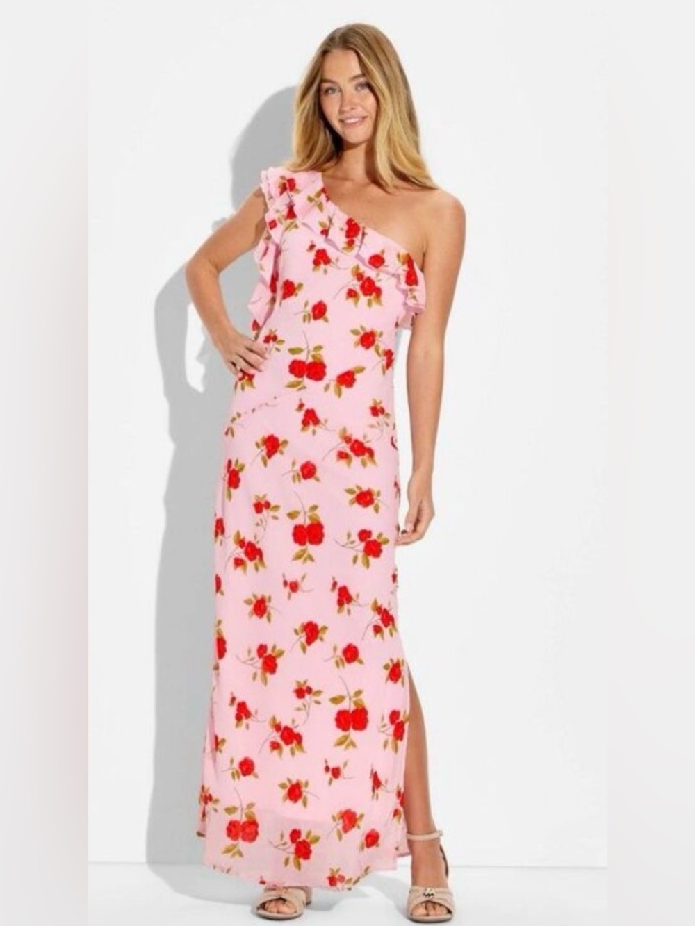 Wild fable Pink One-Shoulder Floral Maxi Dress, NEW size small